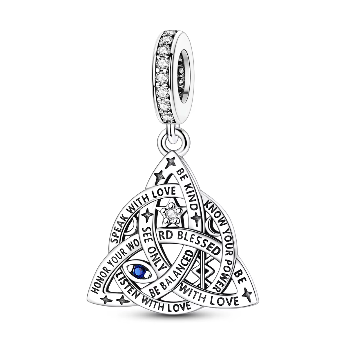 Breloques nœud celtique en argent sterling 925 avec CZ bleu gravé, perles pendantes Triquetra pour b