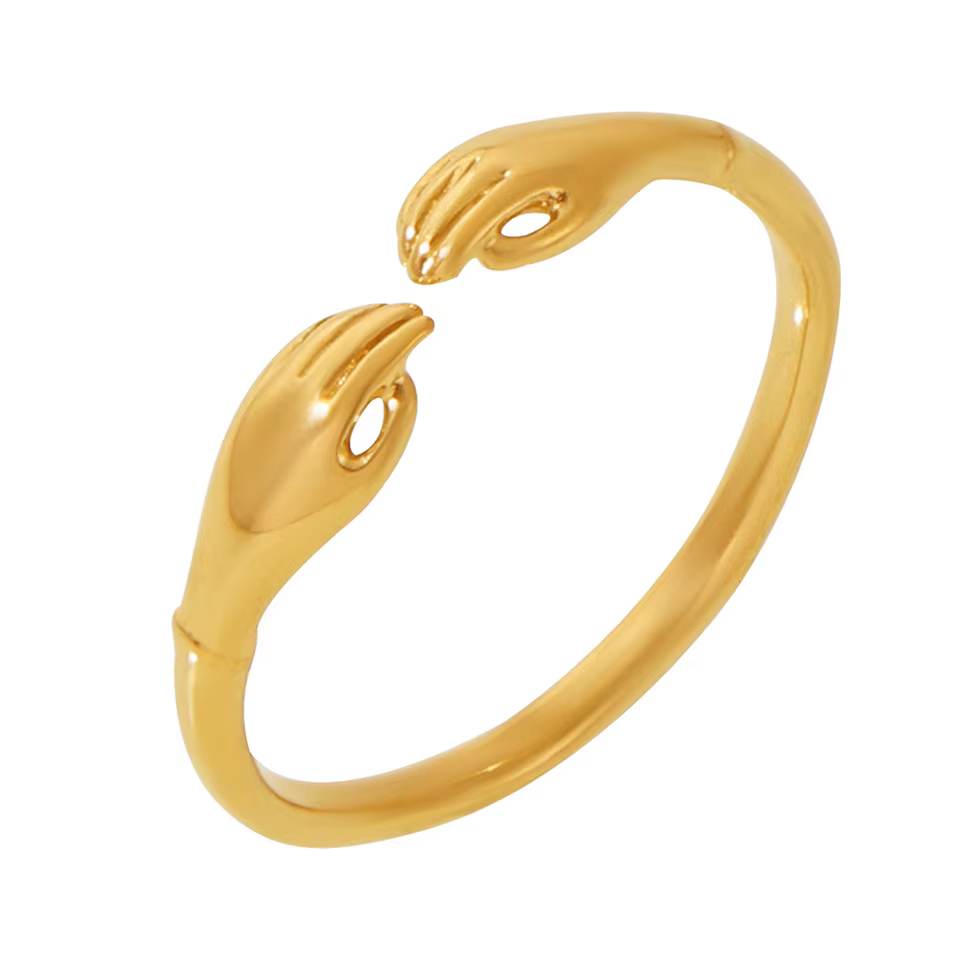 Bague « Deux Mains qui s'Étreignent » pour Femme, Plaqué Or 18 carats, Acier Inoxydable, Étanche, Bi