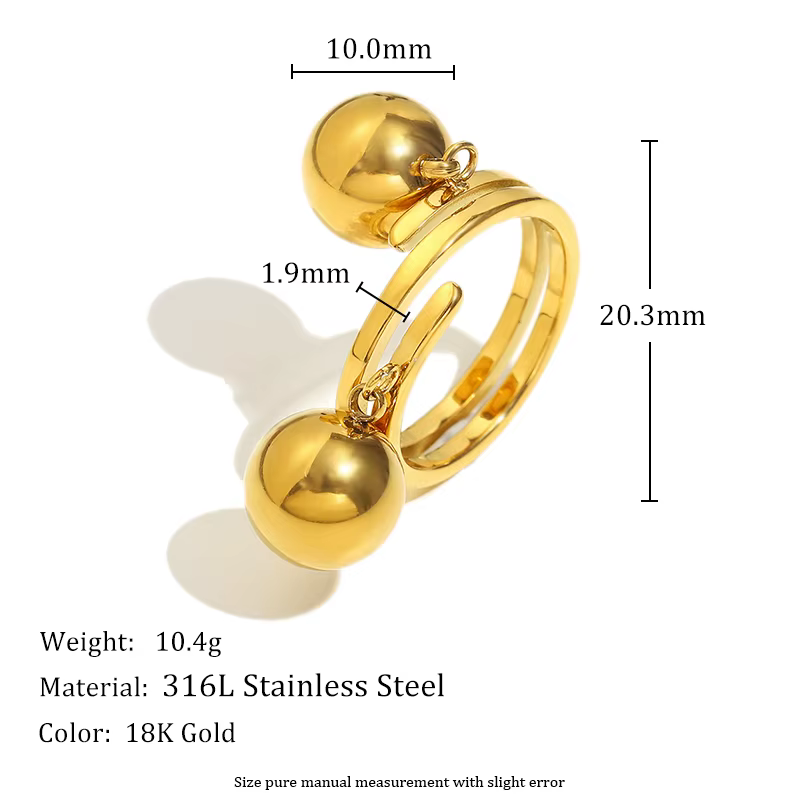 E.B.belle – bagues géométriques à Double boule en acier inoxydable plaqué or 18 carats pour femmes, 