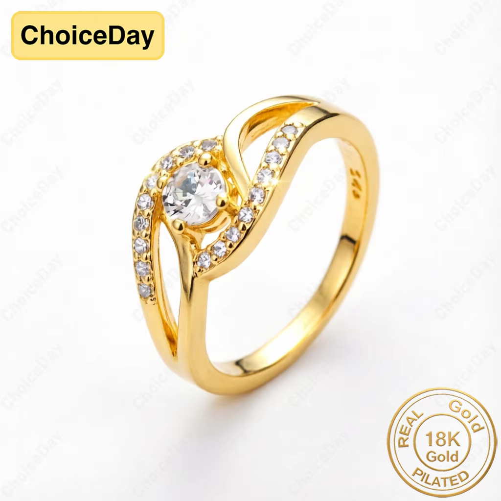 Bague en Zirconia torsadée exquise plaquée or 18 carats - Bijoux élégants pour femmes, cadeau de fia