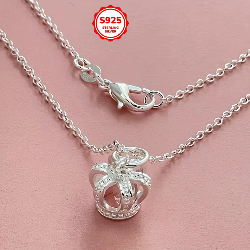 Collier Couronne en Argent Sterling 925 Charmant pour Femme, Homme, Accessoires de Bijouterie DIY, C