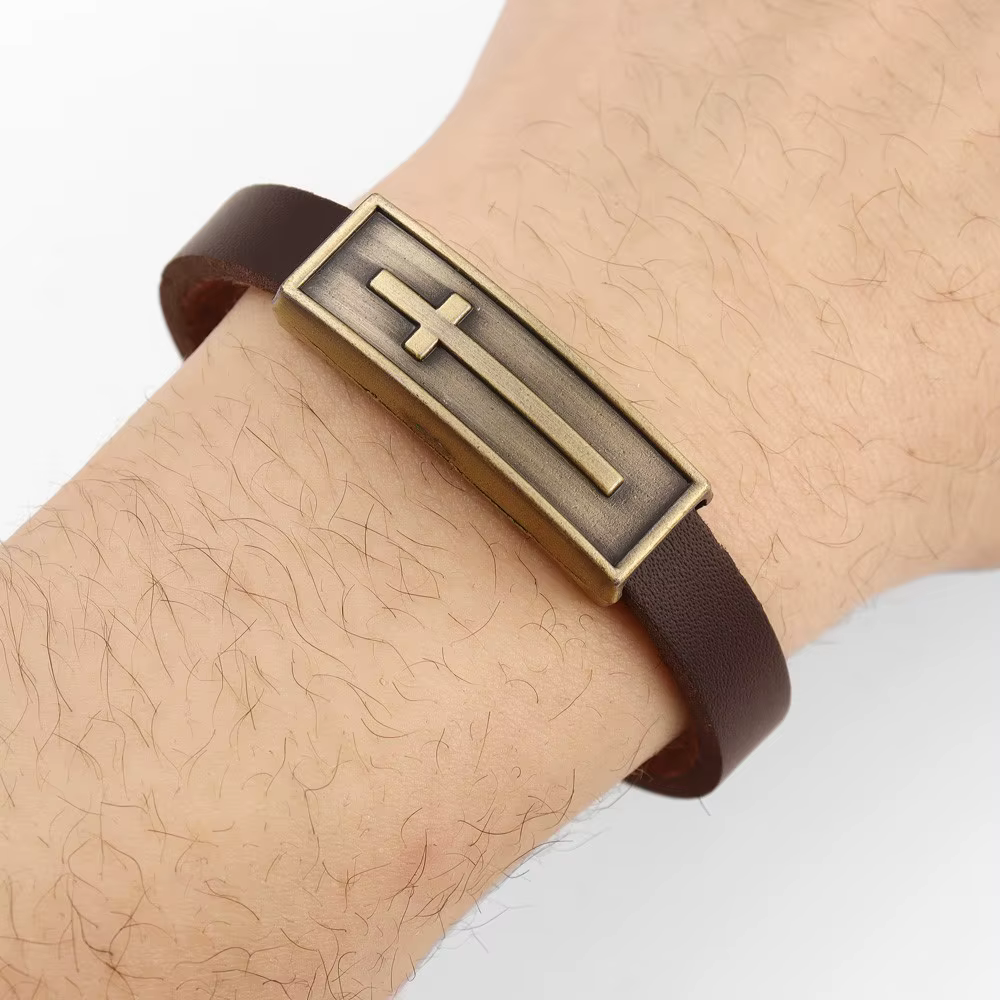 Bracelet croix marron vintage pour hommes, bracelet charmant, nouveaux bijoux de mode, accessoires p