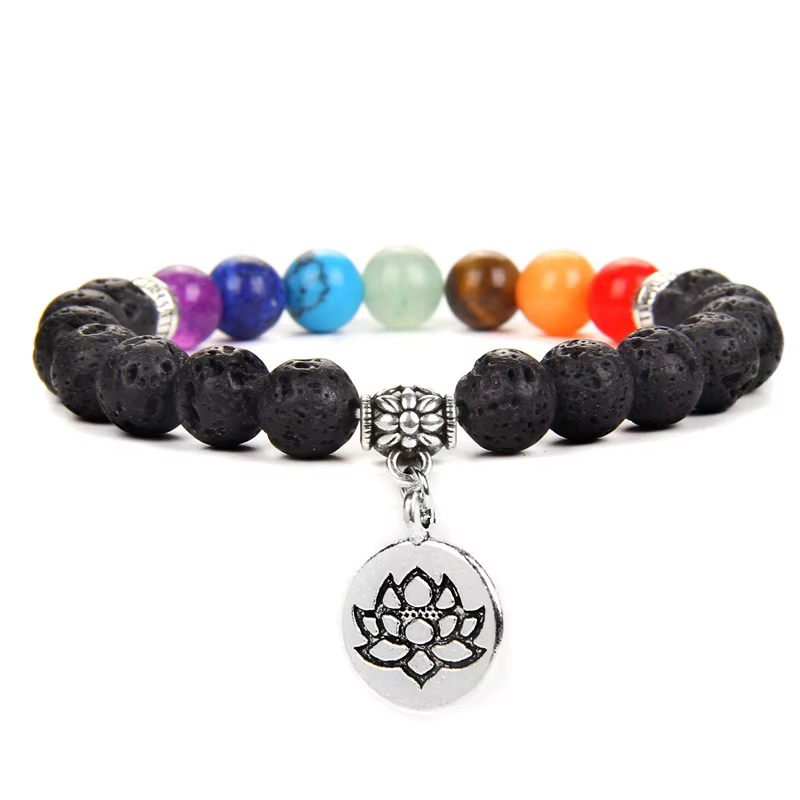 Bracelets à breloques Lotus pour femmes et hommes, 7 chakras en pierre, ensemble de Bracelets en qua