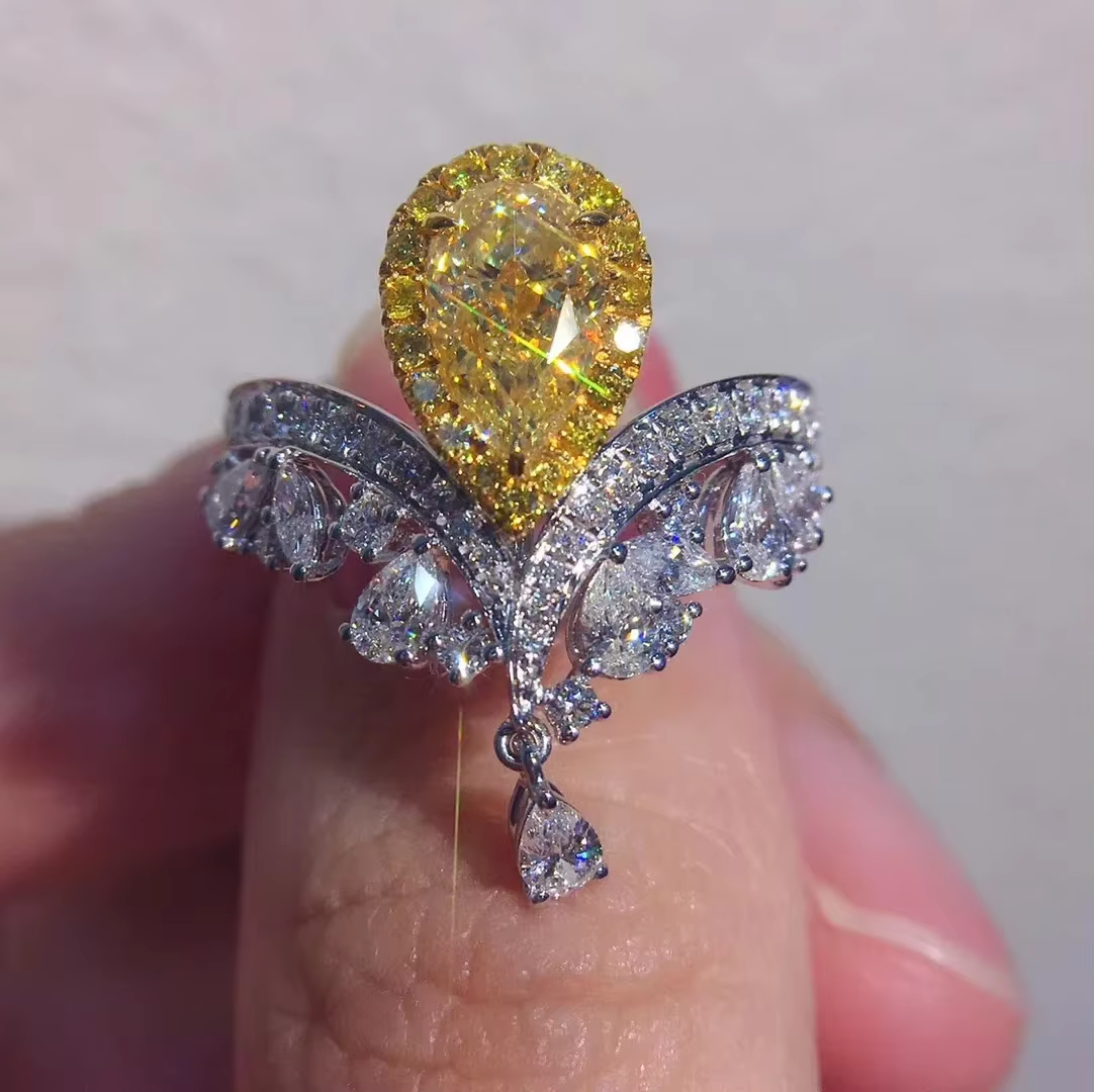 Bagues en argent regardé 925 avec zircon cubique jaune pour femme, bijoux de fête de fiançailles, ba
