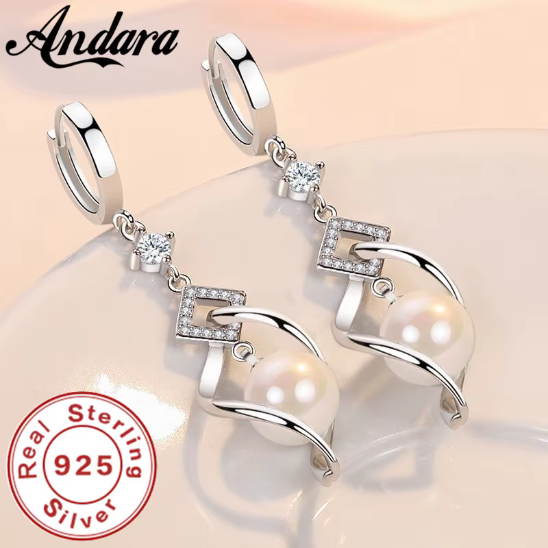 Andara 925 en argent Sterling AAA Zircon boucles d'oreilles en perles naturelles pour les femmes mod