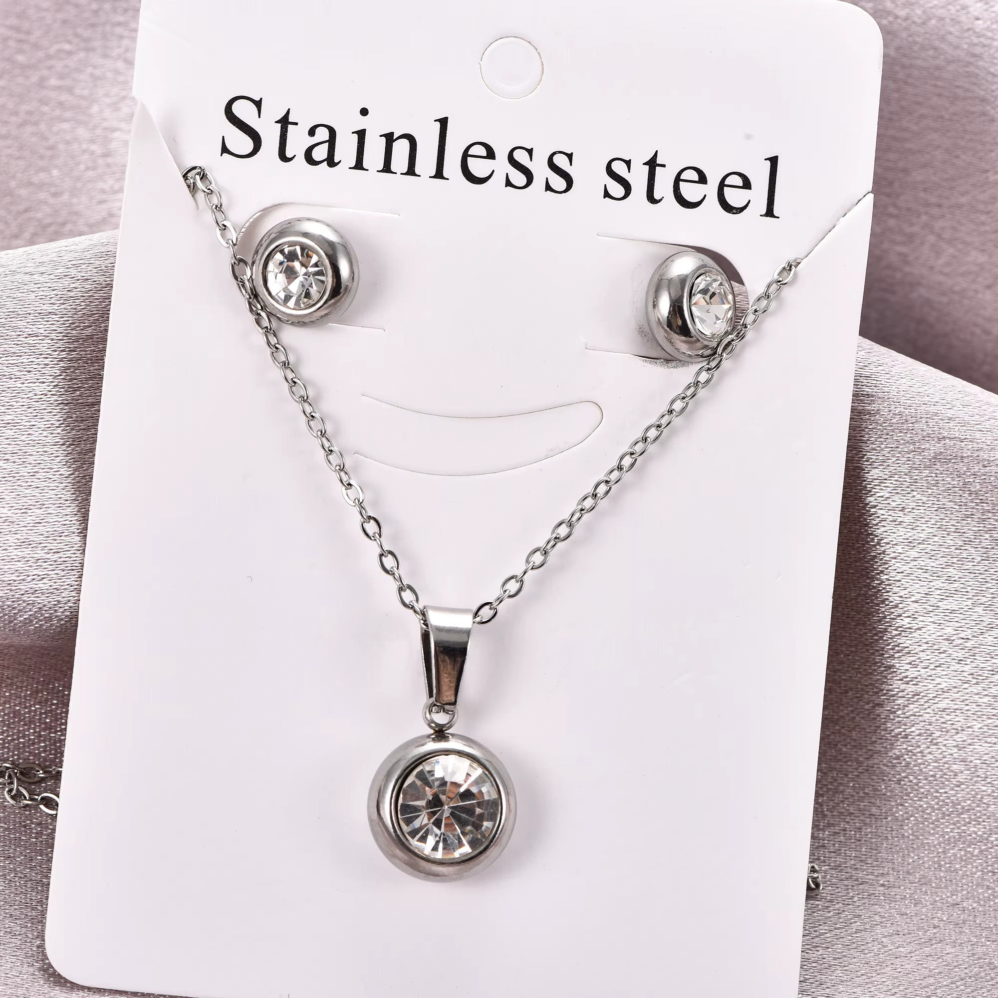 Ensemble de bijoux en acier inoxydable et zircone pour femmes, collier, boucles d'oreilles, pendenti