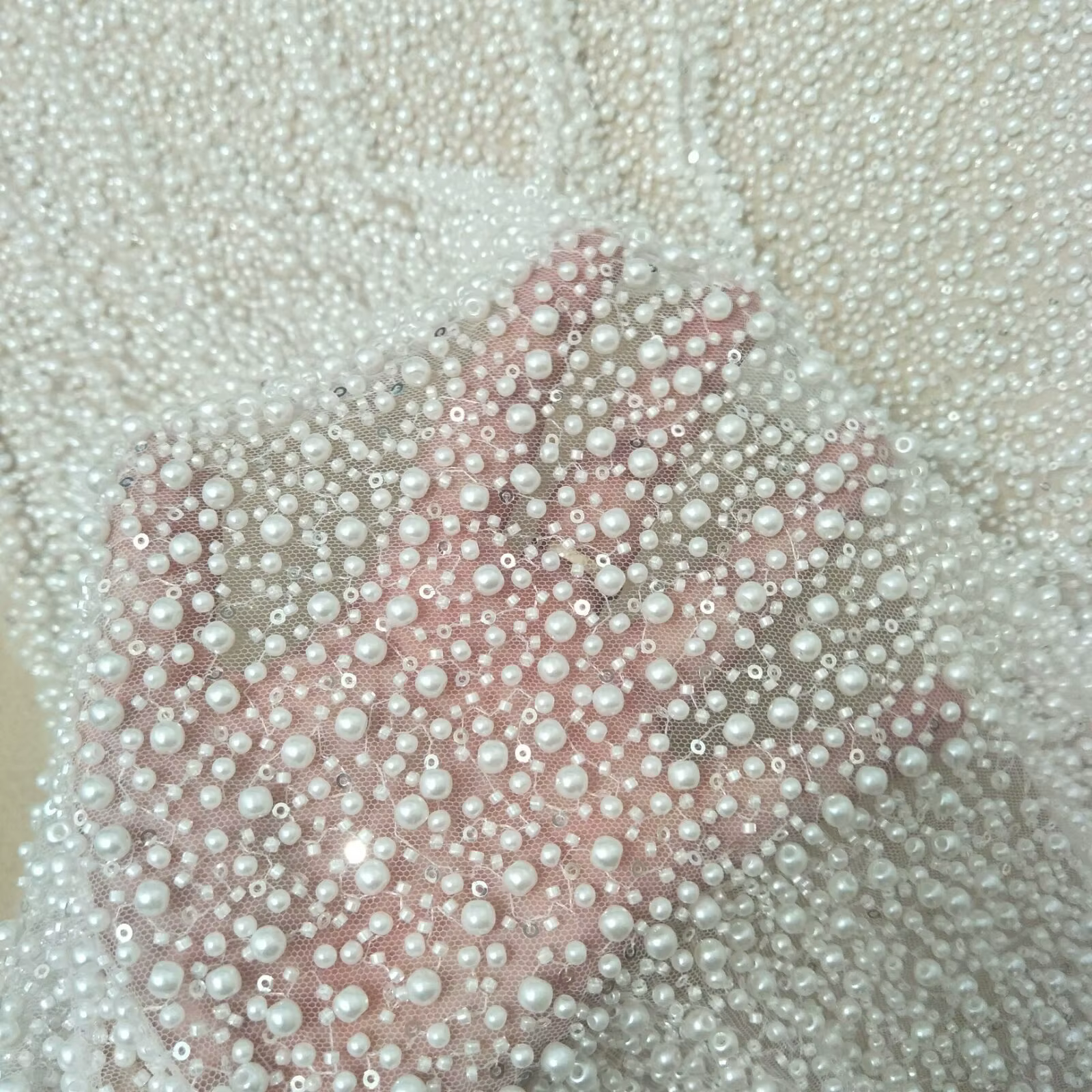 Robe de mariée en dentelle à perles lourdes, tissu en dentelle de 130cm de largeur, vente au mètre, 
