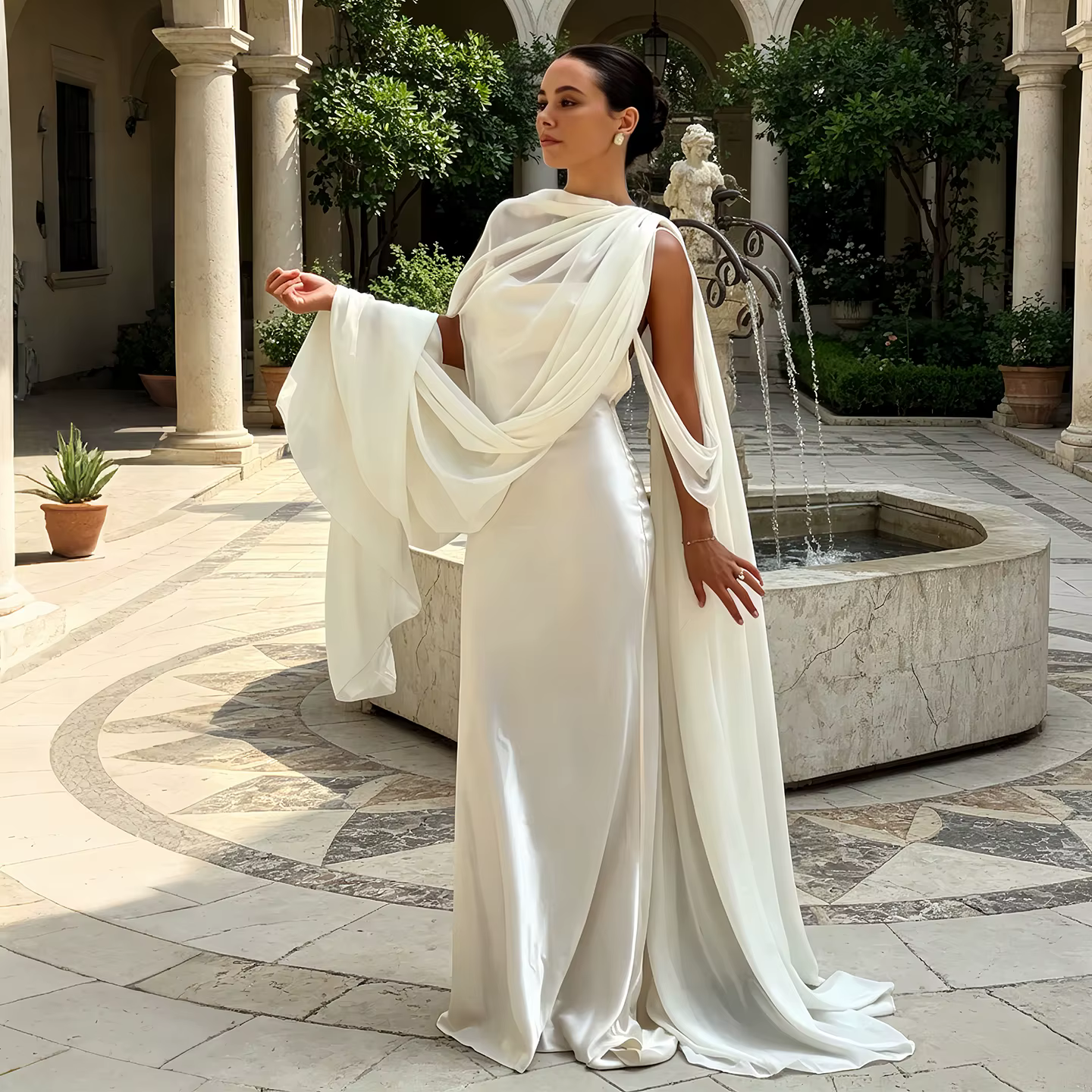 Robes de soirée pour femmes Sharon Said 2026 – Robes de mariée sirène élégantes avec cape drapée, do