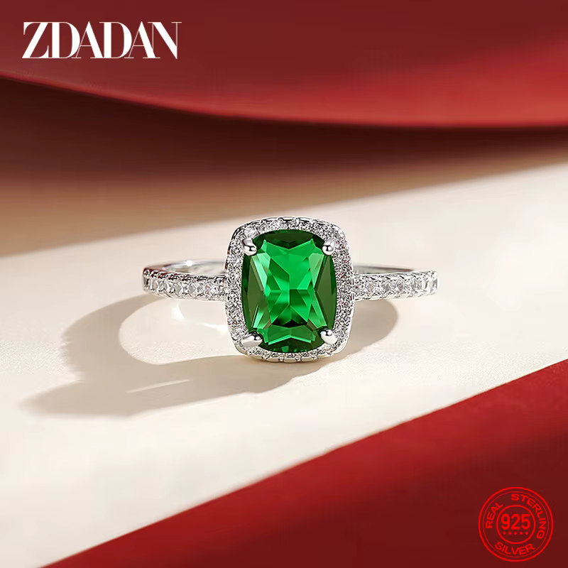 ZDADAN 925 bagues émeraude Vintage en argent Sterling pour femmes bijoux de fiançailles de mariage