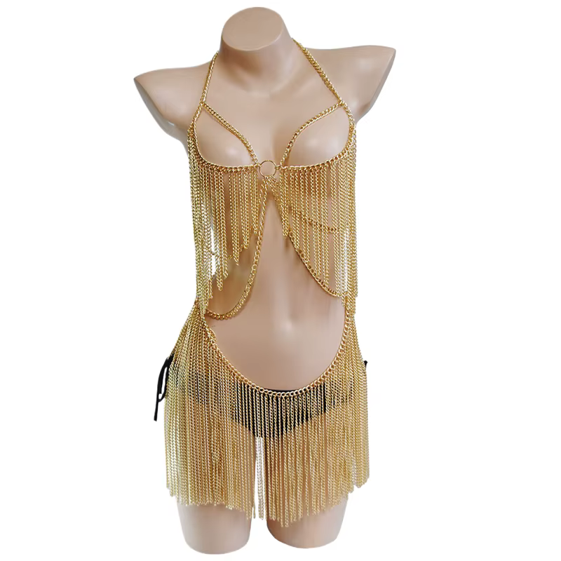 Robe Simple avec chaîne en métal pour femmes, bijoux de corps, à la mode, pour spectacle sur scène, 