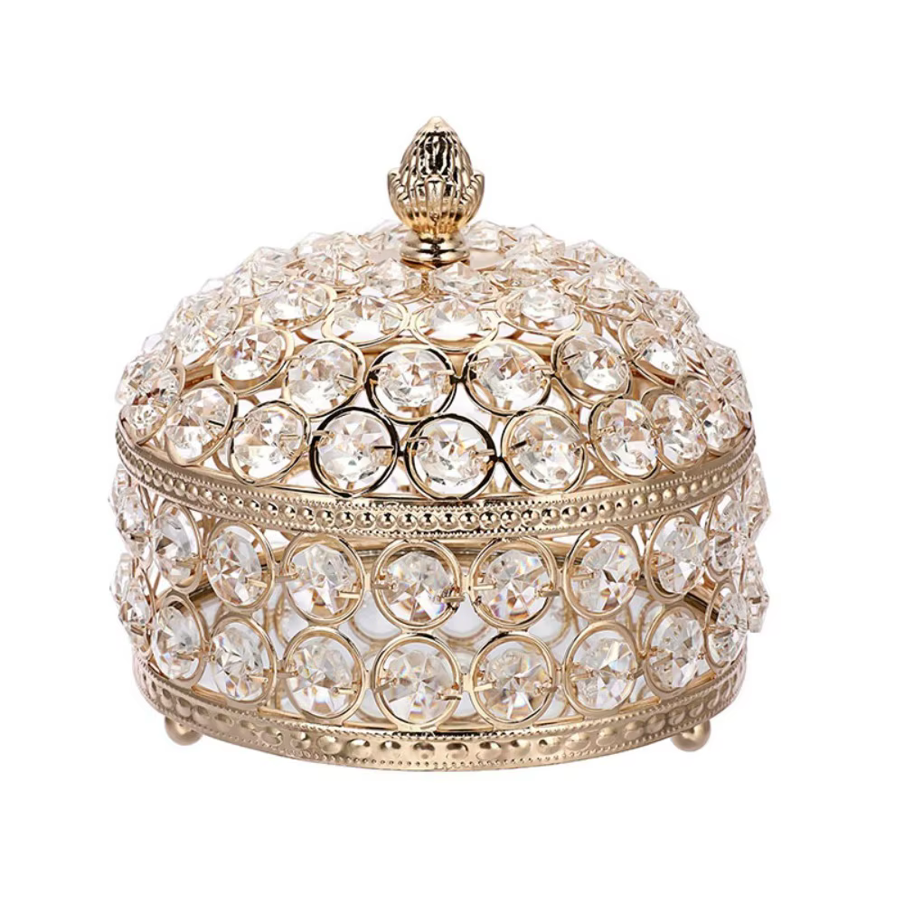 Boîte à bijoux portable de luxe en cristal, miroir en verre, organisateur de boucles d'oreilles rond