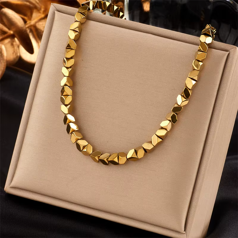 DIEYURO 316L acier inoxydable couleur or géométrique superposition Collier pour femmes filles chaîne