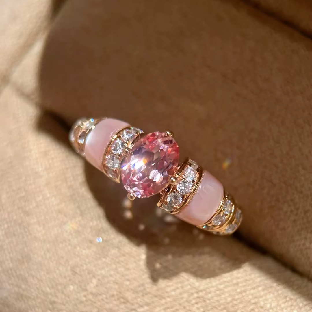 Bague en diamant rose naturel pour femmes, saphir bleu marine et diamants, accessoire de bijouterie 