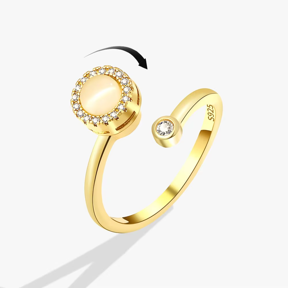 Opal Anxiety Instituts Spinning Finger Ring for Girl, Rotating Fidget, Metal Spinner, Anti-souligné
