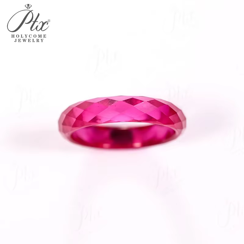 Bague en pierres précieuses, bande de doigt simple, rubis de laboratoire, grenat jaune en option, ce