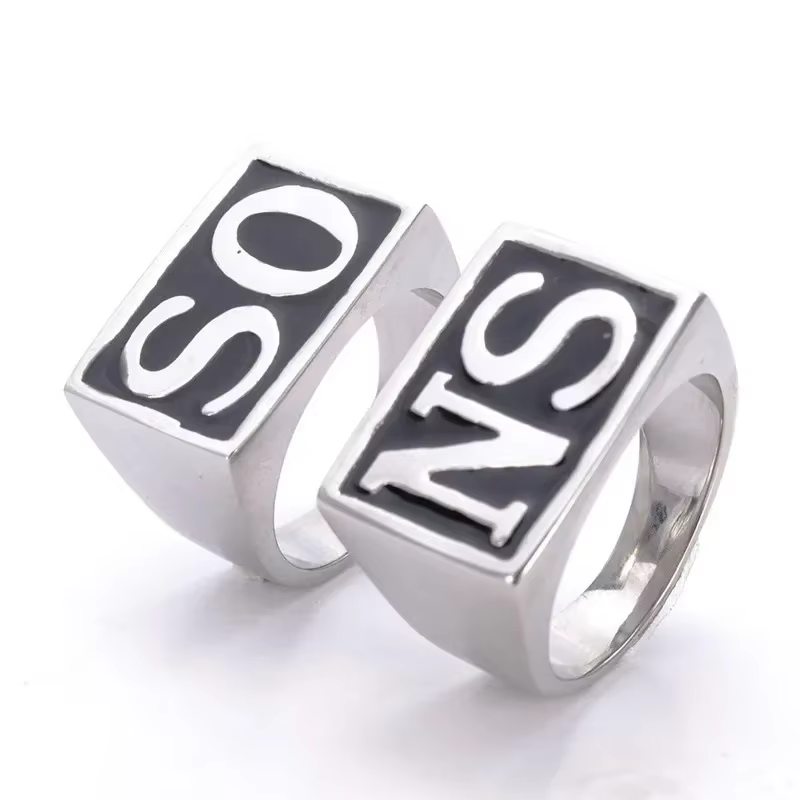SONS – bague avec lettres époxy, taille 7 ~ 14, bijoux en acier inoxydable 316L, bague de motard