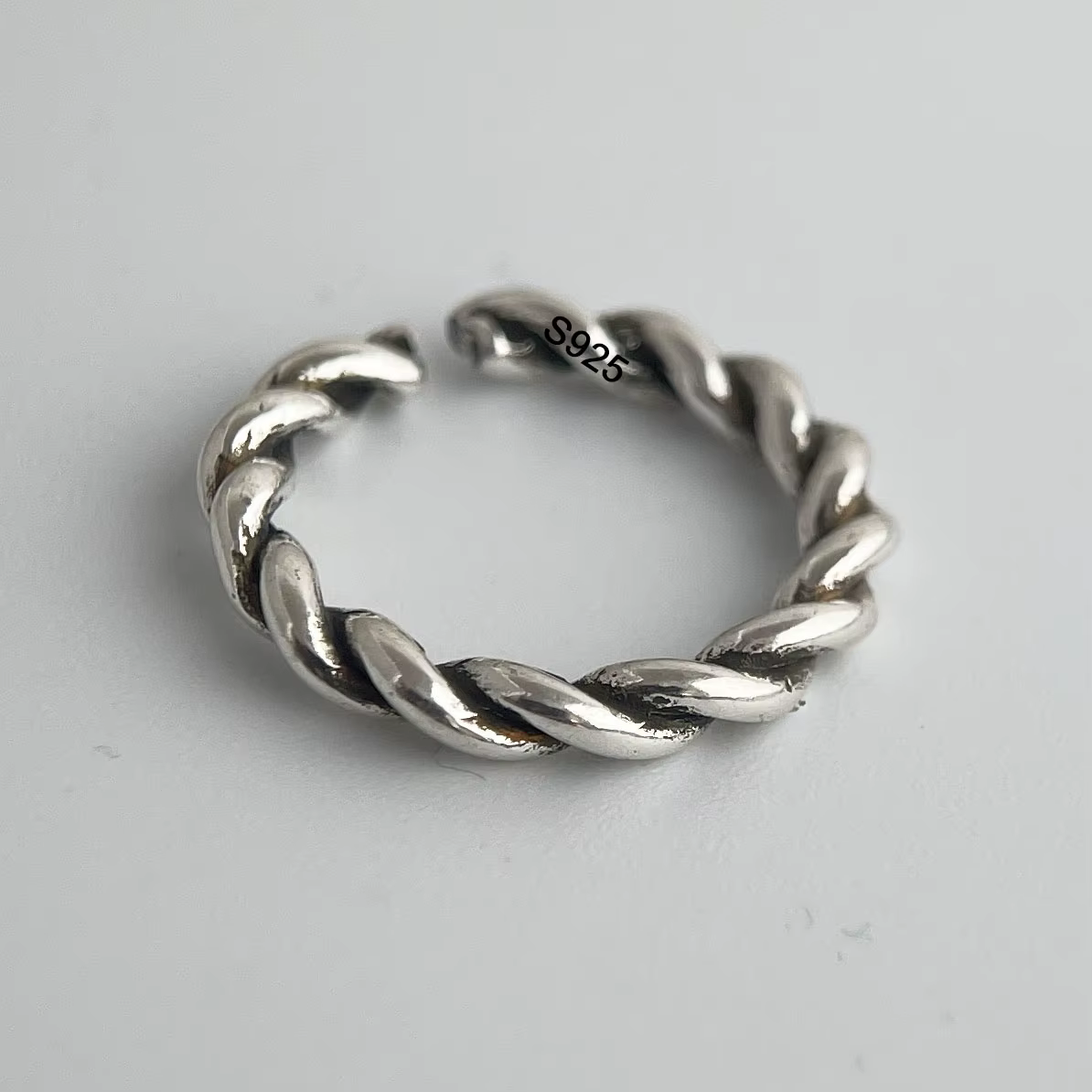 Bagues en argent Sterling 925 pour femmes et hommes, anneau ouvert à large ligne torsadée, cadeau de