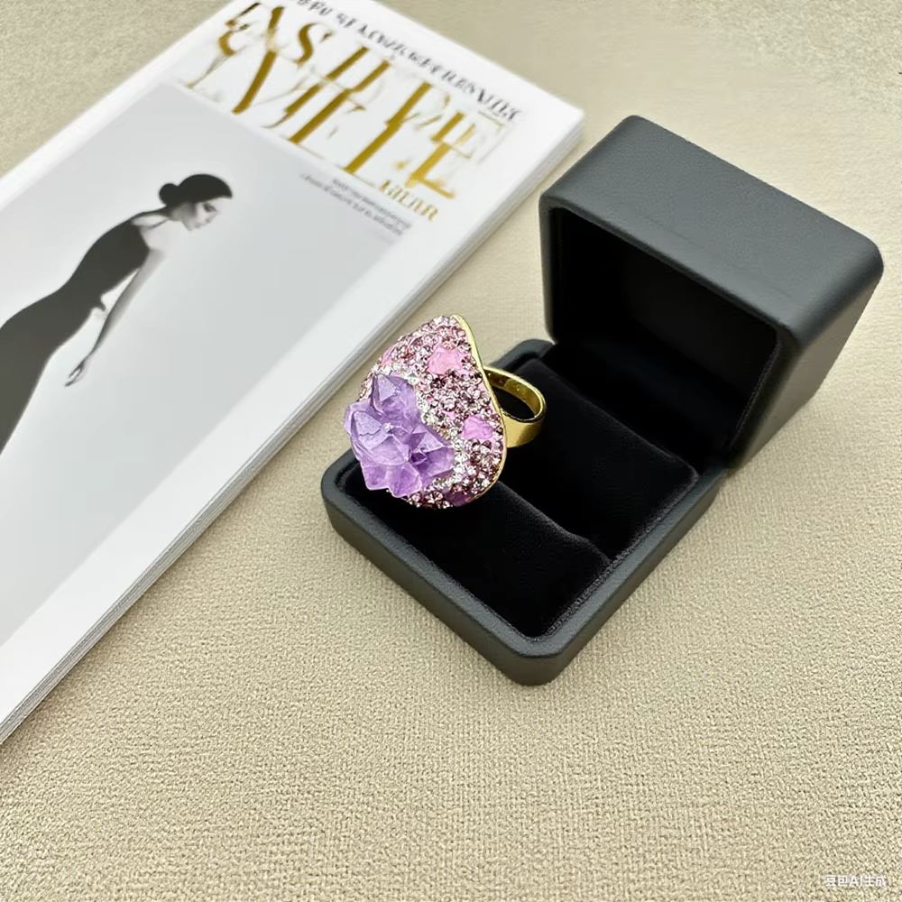 Ensemble de bijoux en cristal d'améthyste naturelle brute pour femmes, strass, Quartz irrégulier, br