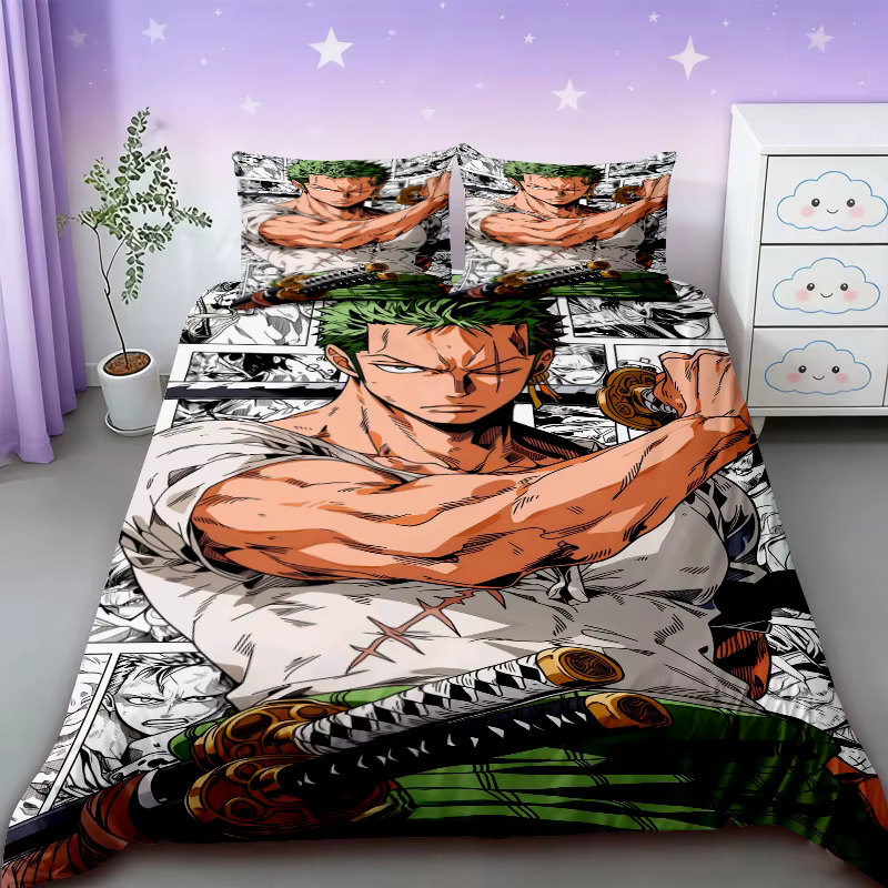 Parure de lit One Piece Anime, motif dessin animé japonais Brooke Luffy, pour lit simple ou double, 