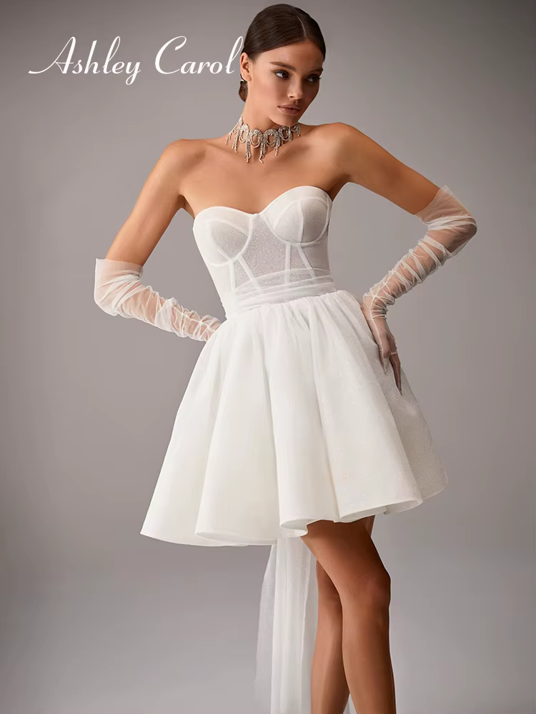 Ashley Carol robes De mariée courtes exquise chérie robes De mariée dos nu ceintures a-ligne robe De