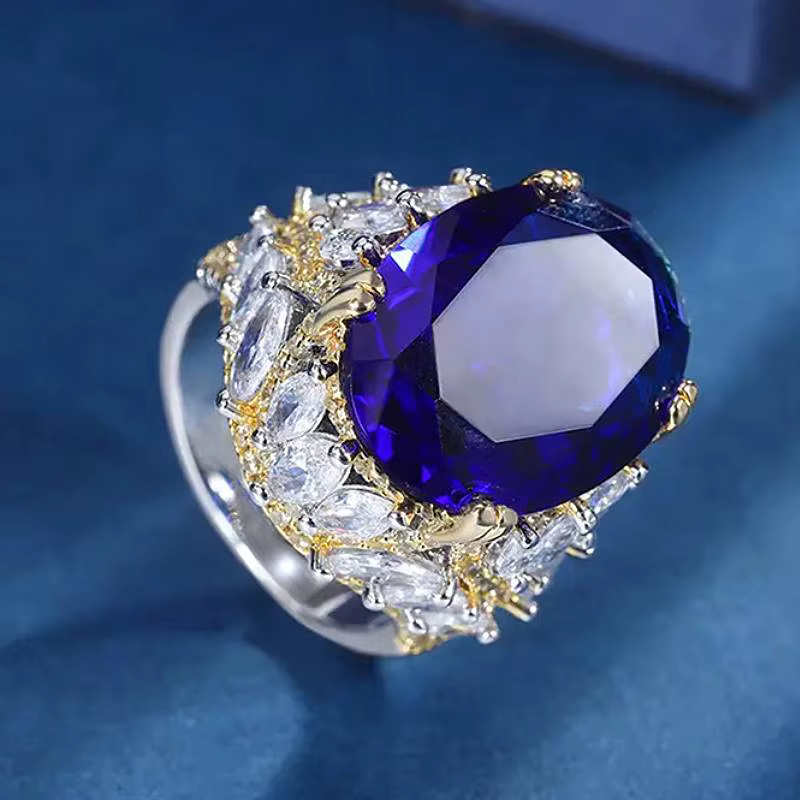 Huitan – bague de luxe bicolore pour femmes, accessoires élégants pour fête, incrustés de CZ ovales 