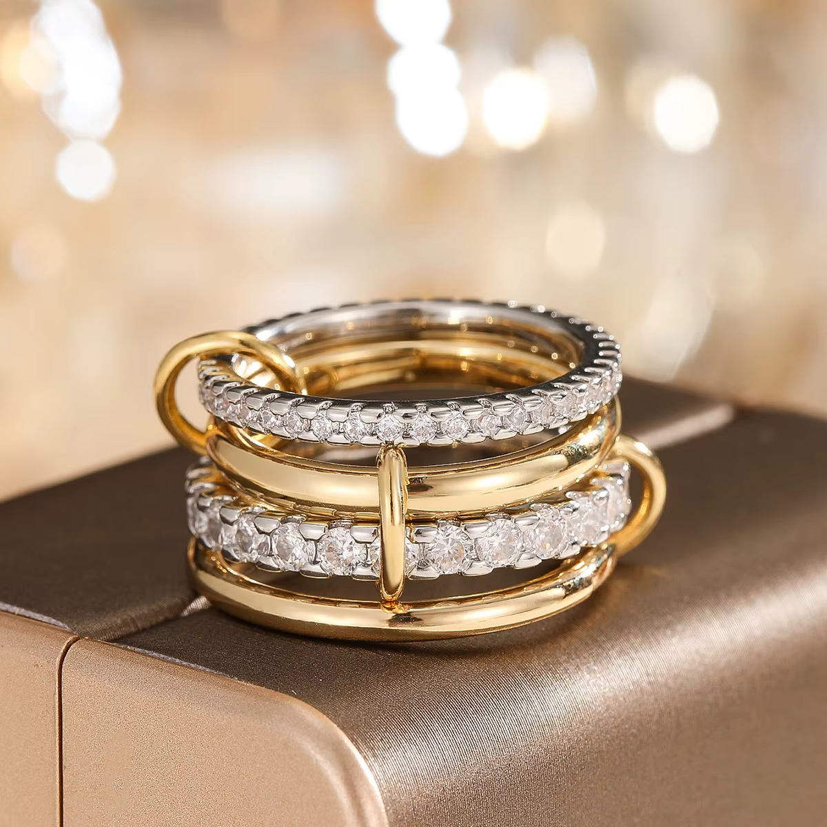 Bague en Zircon plaqué or 18 carats 4 en 1, cadeau de bijoux à la mode unisexe, nouveauté 2025