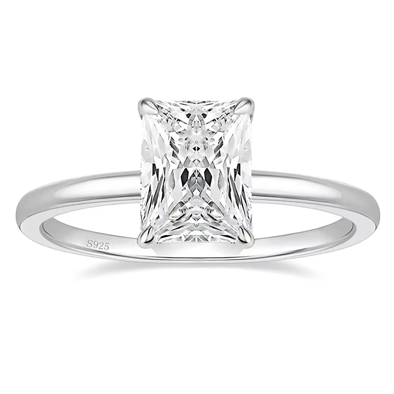 Trumium 3CT Bagues de fiançailles en argent sterling 925, solitaire taille radiant en zircon cubique