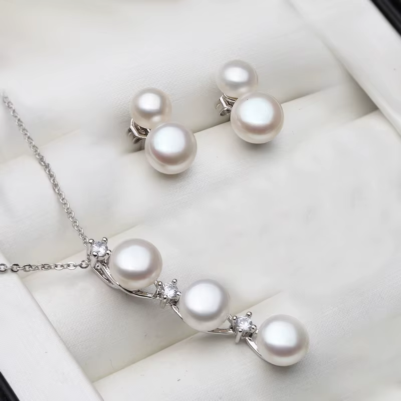Ensemble collier et boucles d'oreilles en perles naturelles véritables pour femme, ensemble de bijou