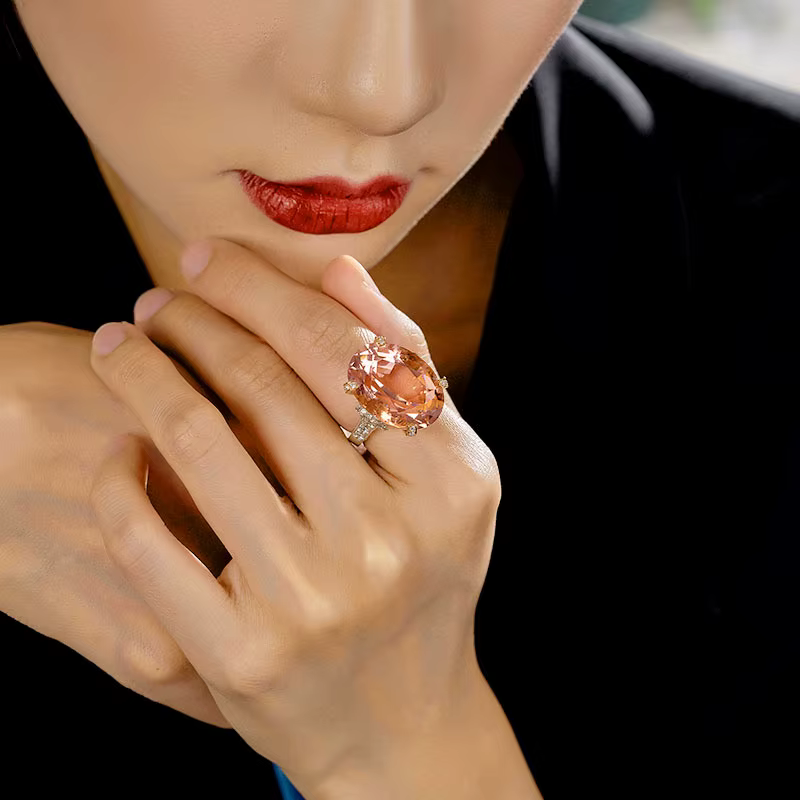 Bague luxueuse en argent regardé S925 pour femme, couleur champagne Morgan rose, producteurs de colo