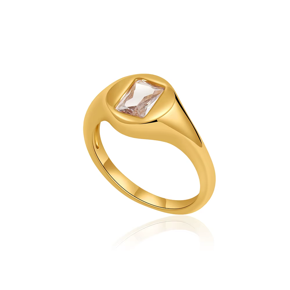 Bague ronde en acier inoxydable pour femmes, plaquée or de luxe, avec zircon carré, étanche, bijoux 