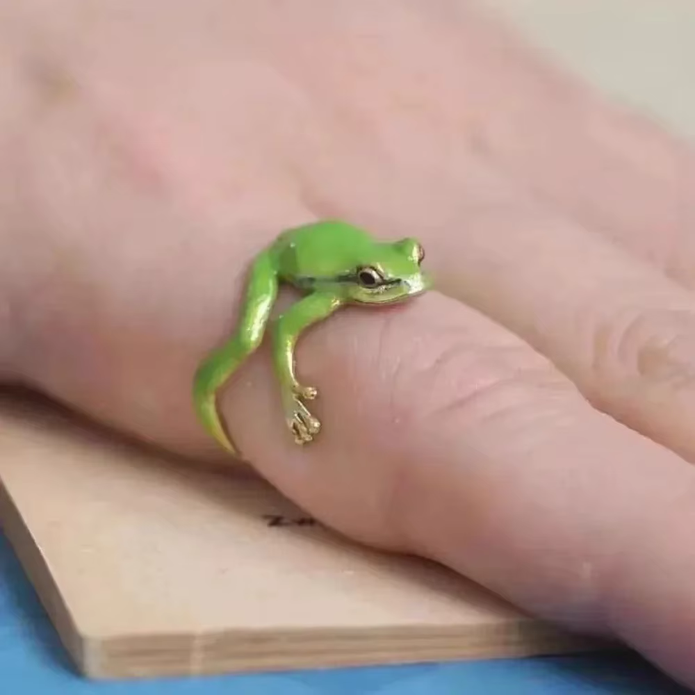 Mini arbre vert grenouille anneau grenouille anneaux ouverts pour femmes hommes métal mignon Animal 