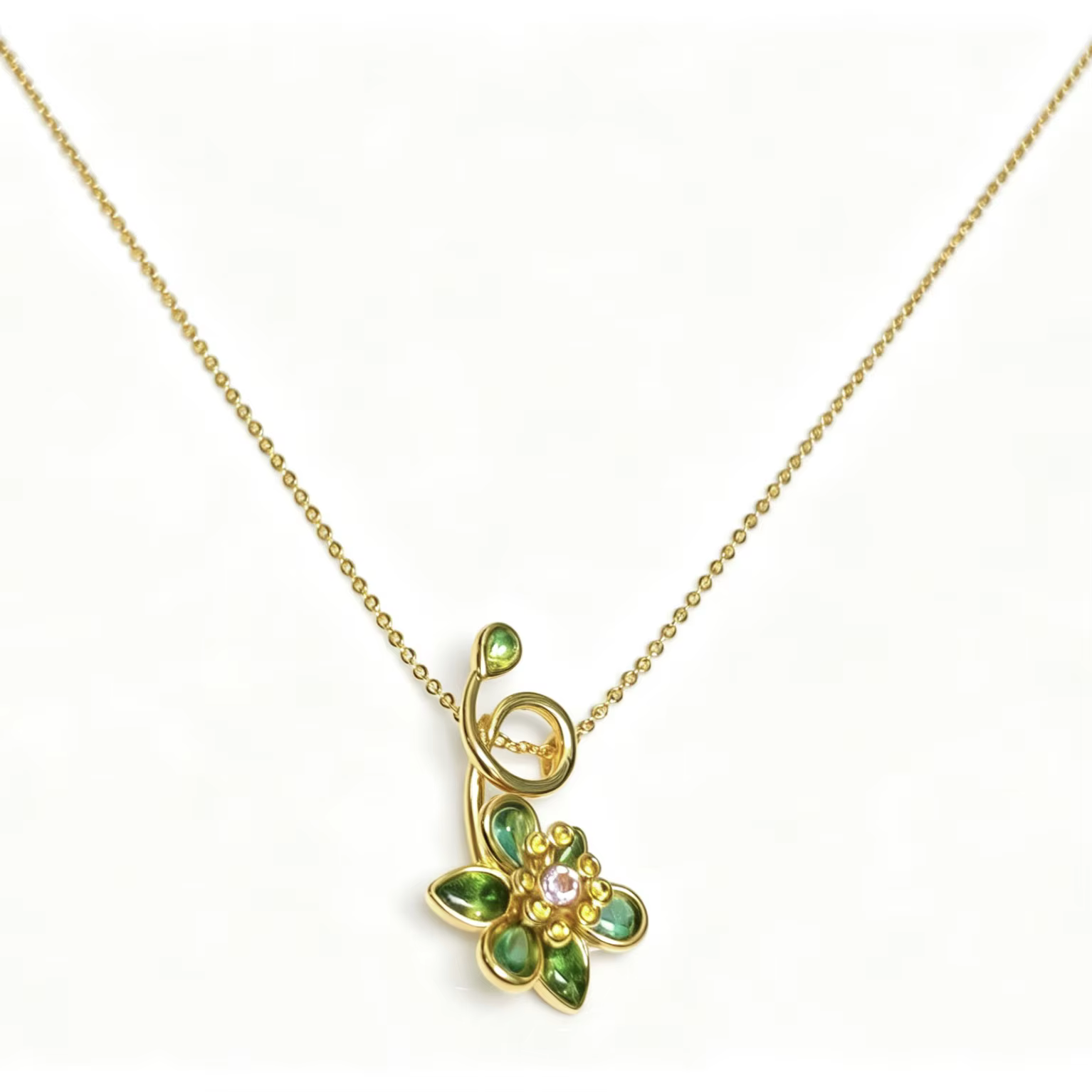 Collier pour femme avec pendentif fleur émaillée, style luxe léger, chaîne dorée haut de gamme, bijo