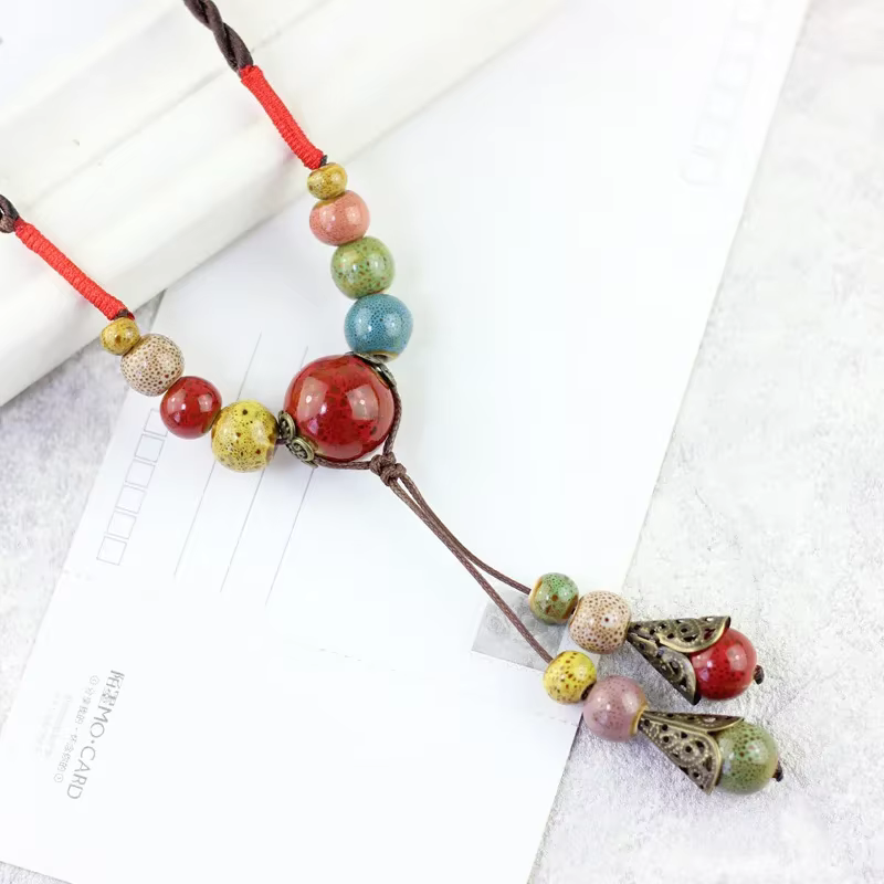 Collier bohème Vintage fait à la main, pendentif en perles de céramique, produits en vrac, vente en 