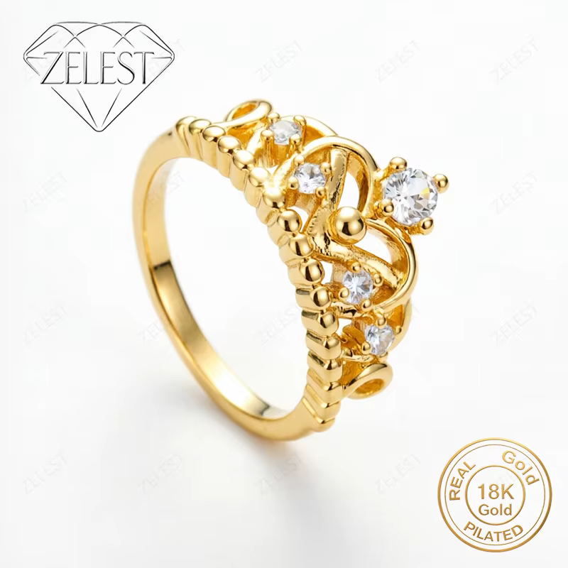 Argent sterling 925 plaqué or 18 carats Luxe # Bague 8 couronnes en zircon - Accessoires de bijoux p