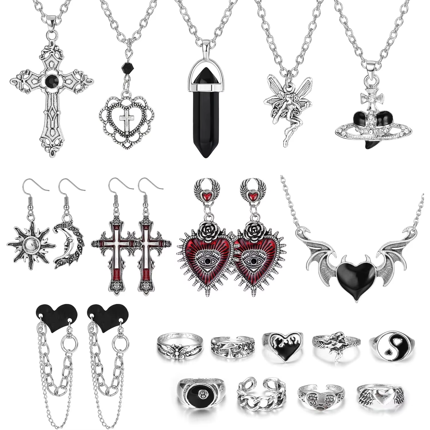 FASACCO – ensemble de bijoux gothiques pour femmes et hommes, collier, boucles d'oreilles en forme d