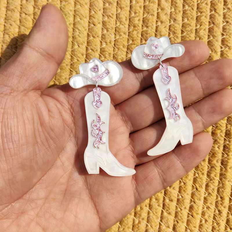 KUGUYS nouveau Cowgirl boucles d'oreilles pour femmes bijoux de mode mignon Cool Cowboy chapeau bott