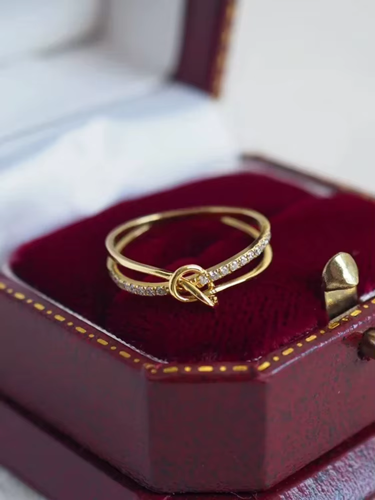 Double bague en argent Sterling 925 pour femmes, simple, nœud doré avancé, fête d'anniversaire, créa