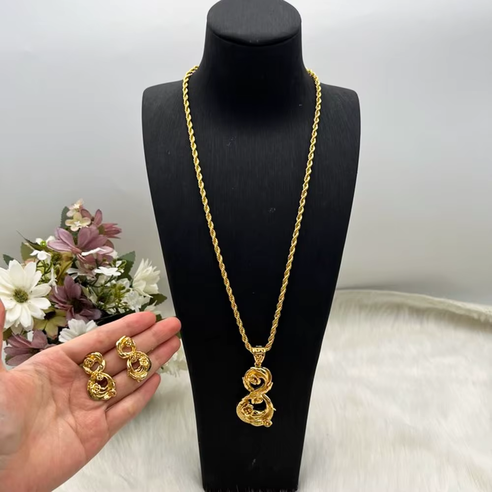 Ensemble de bijoux en alliage de cuivre plaqué or, boucles d'oreilles en forme de 8, pendentif, chaî