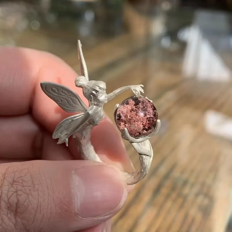 Bague elfe pour fille, ailes d'ange rétro incrustées, fée florale exquise