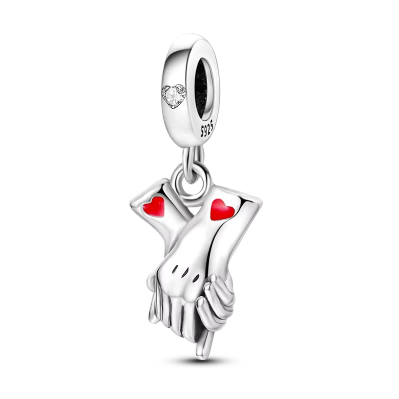 Pinky promesse Couple breloques perles 925 en argent Sterling tenant la main t'aime pendentif ajuste