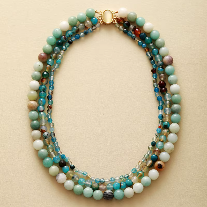 Collier Ras du Cou à 3 Couches de Pierres Précieuses Boho, Bijoux de Styliste pour Femme