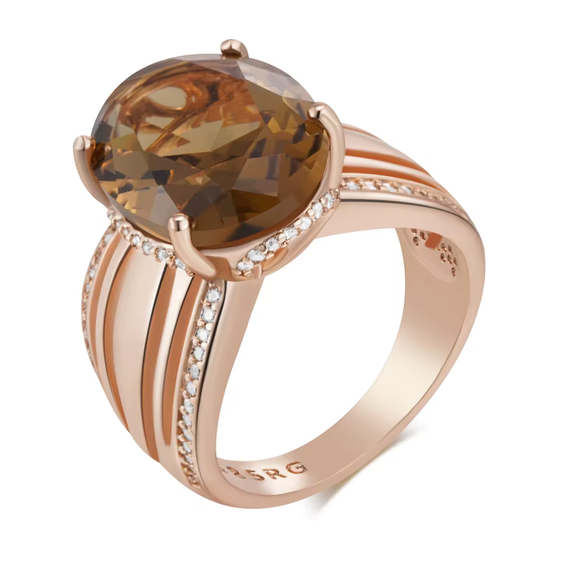 Kinel – bague ovale en Zircon naturel marron pour femmes, Unique, couleur or Rose 585, haute qualité