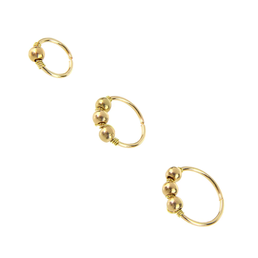 Ensemble d'anneaux de nez en perles dorées, 3 pièces, 6mm 8mm 10mm, clous de nez, cerceau, Piercing,