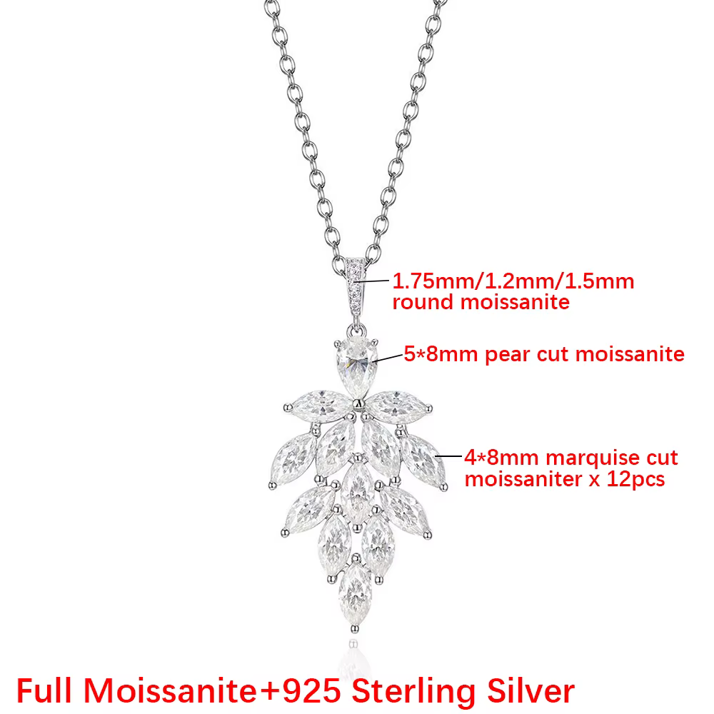 BXINY – collier avec pendentif en diamant Moissanite, 100% argent S925, chaîne en feuilles pour femm
