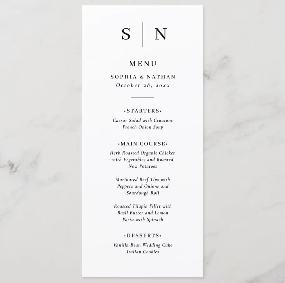 Menu de mariage personnalisable, menu de mariage personnalisé, cartes de menu avec des feuilles et d