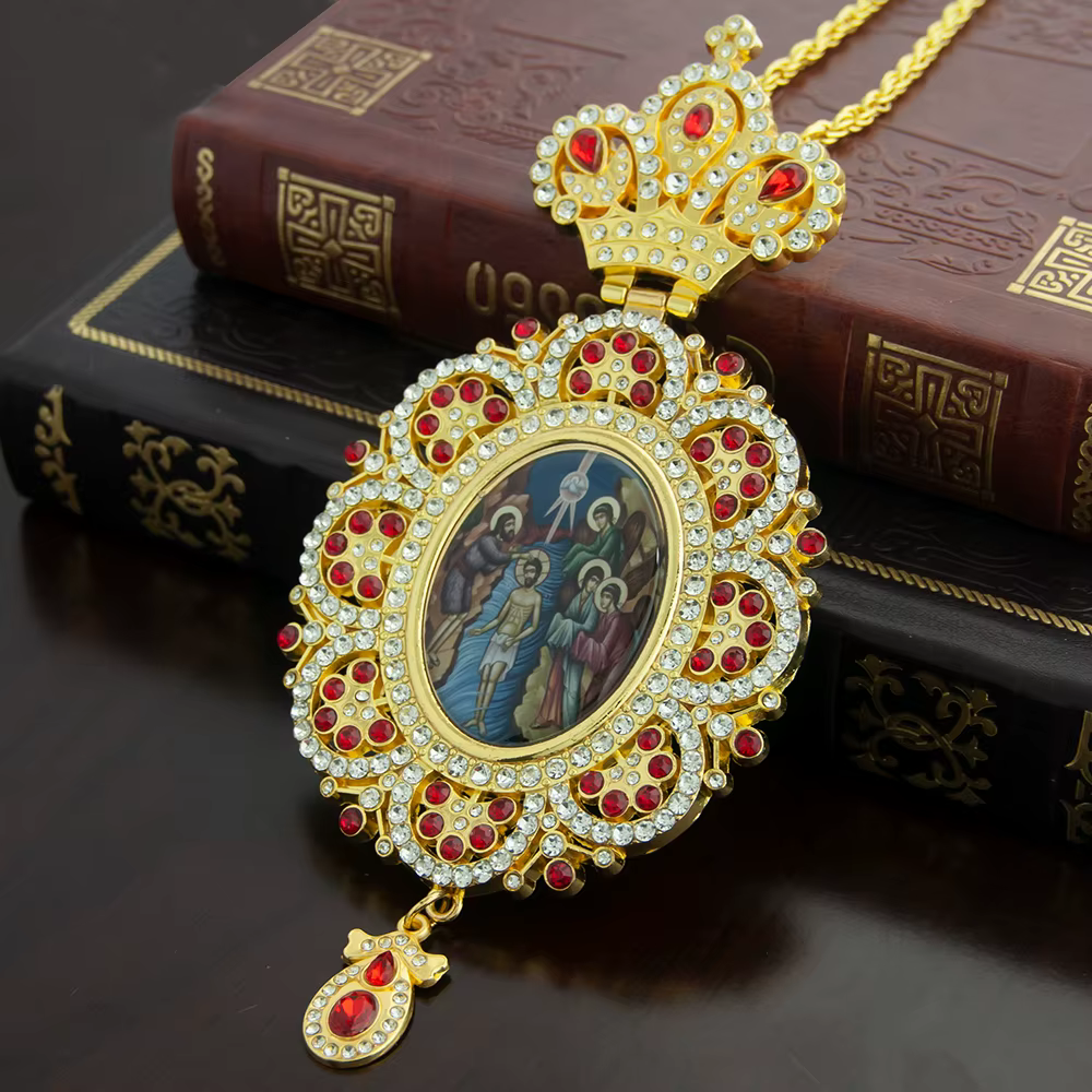 Pendentif ovale orthodoxe de la vierge marie, collier en alliage de Zinc avec décoration de perles e