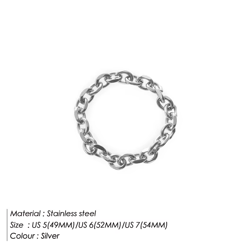 Bague chaîne maillons en acier inoxydable St-Delan pour femme, bague chaîne gourmette épaisse, bijou