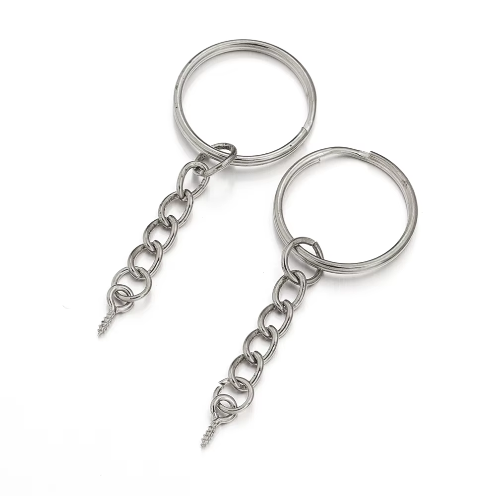 Porte-clés en fer, anneau fendu en métal, couleur or vierge, Rhodium, accessoires de fabrication de 