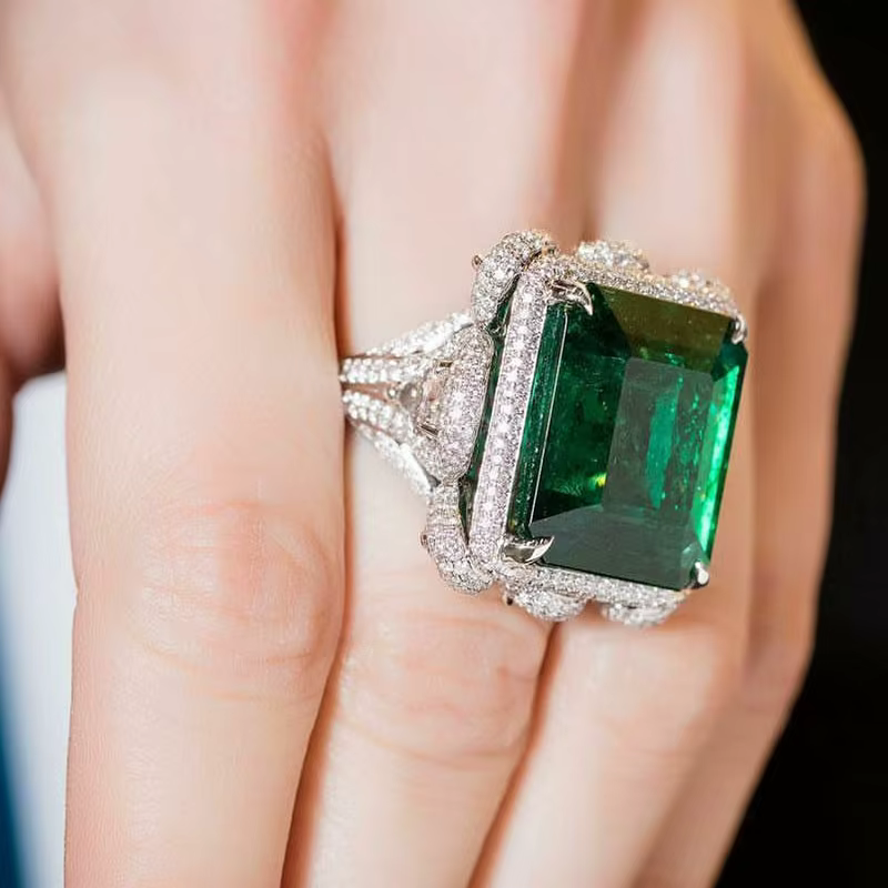 Huitan Hyperbole carré vert cubique zircone anneaux femmes mariage anniversaire fête magnifique dame