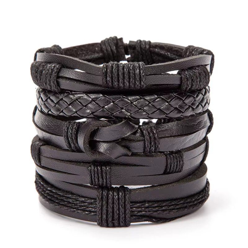 Bracelet Viking en cuir tissé pour hommes, bijoux à la mode, ajustable, tête de mort